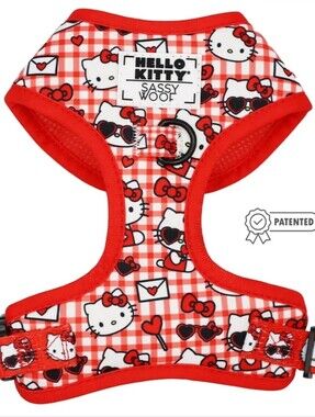 Sassy Woof Hello Kitty Red & White Padded Dog Harness